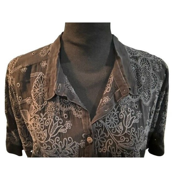 Johnny Was Women The Audrey Blouse Size Extra Large Black Short Sleeve Button Up - Picture 5 of 11